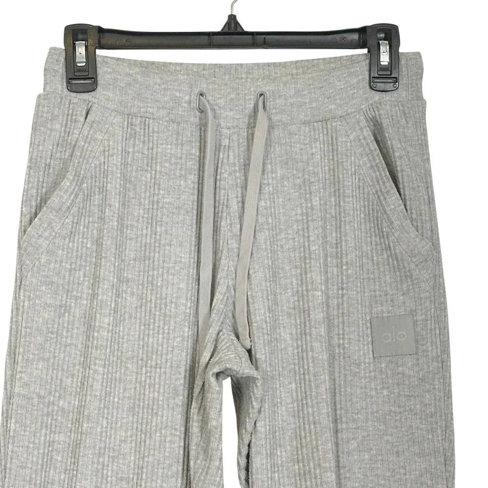 Alo Yoga Muse Ribbed Jogger Pants Small Heather Grey Drawstring Loungewear